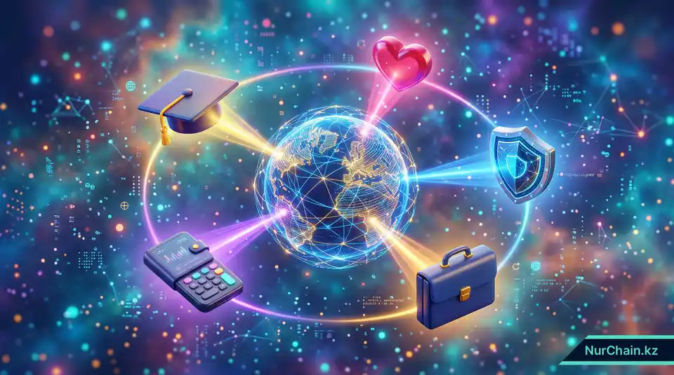 Итоговая 3D-инфографика, демонстрирующая глобальную образовательную экосистему с символами безопасности, доверия и мотивации.